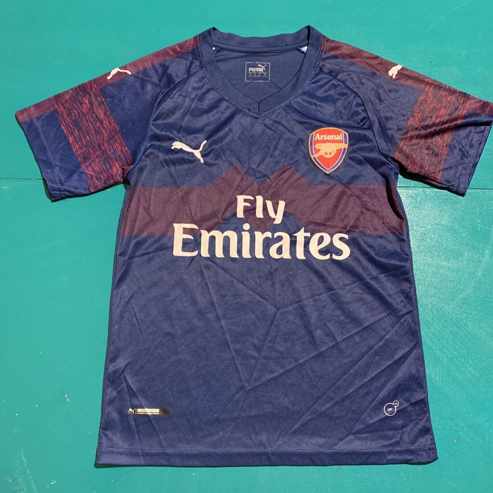 Puma Men's Arsenal Fly Emirates Logo Patch Navy Blue Soccer Jersey Shirt Sz S